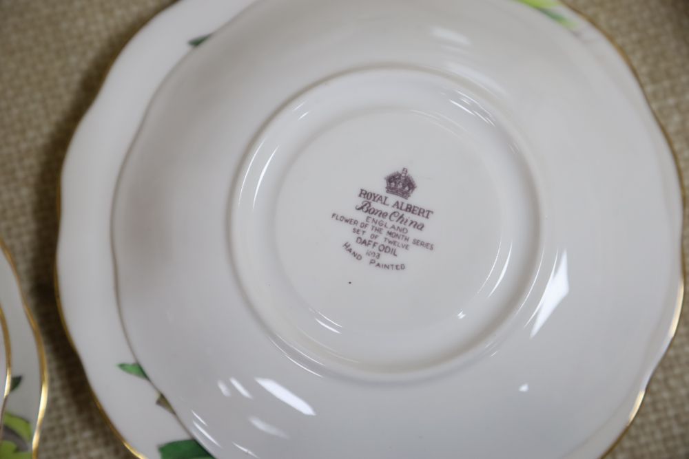 Six Royal Albert Flower of The Month porcelain trios